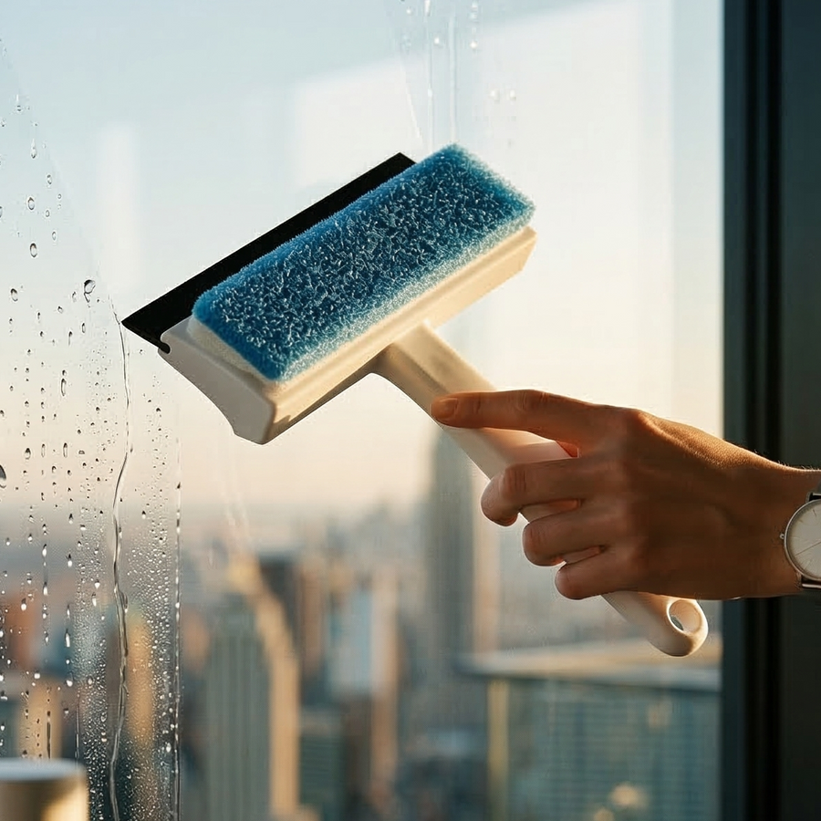 2 In 1 Glass Wiper Cleaning Brush Mirror Grout Tile Cleaner Washing Pot Brush Double-sided Glass Wipe Bathroom Wiper Window Glass Wiper