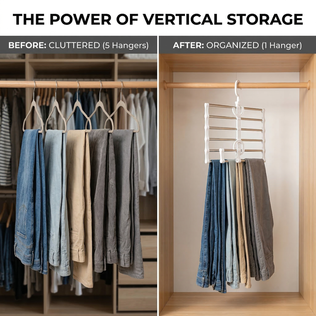 5-in-1 Adjustable Trouser Hanger Organizer | Space Saving Pants Hanger for Wardrobe