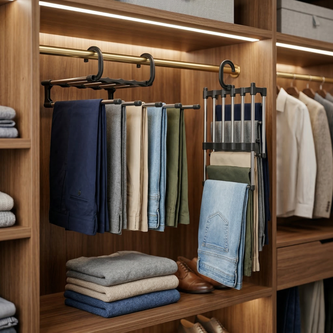 5-in-1 Adjustable Trouser Hanger Organizer | Space Saving Pants Hanger for Wardrobe