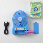 Versatile 2-in-1 Handheld/Desktop Rechargeable Mini Fan with Built-in LED Light, 3 Speeds, & Detachable Battery