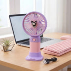 Adorable USB Rechargeable Mini Desktop Fan with Stable Stand – Portable Personal Cooler for Office, Study Table, Home & Travel se
