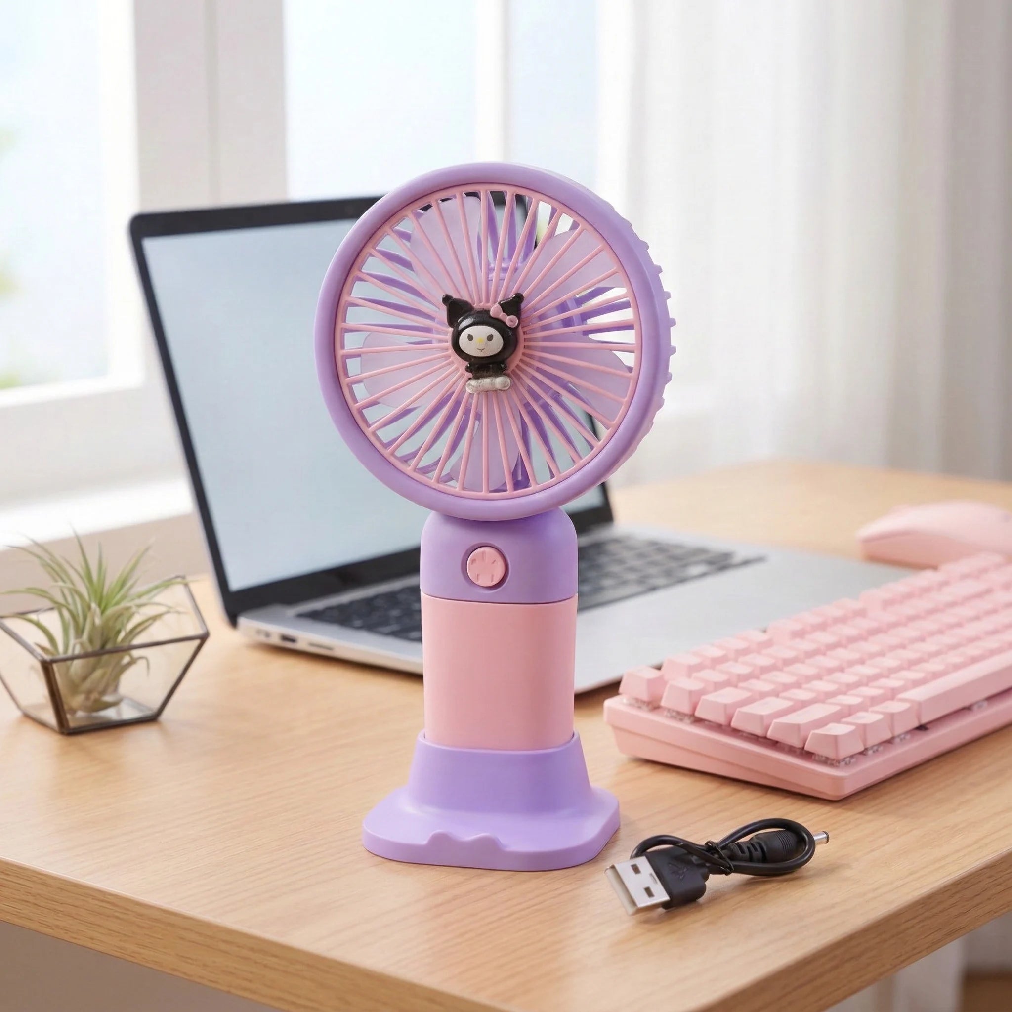 Adorable USB Rechargeable Mini Desktop Fan with Stable Stand – Portable Personal Cooler for Office, Study Table, Home & Travel se